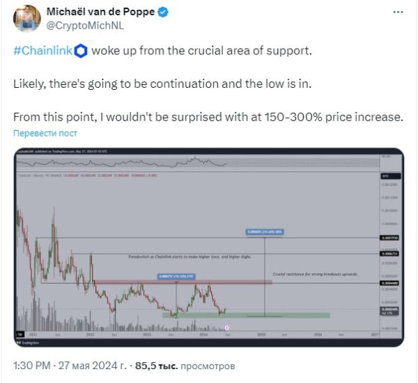 ИИ спрогнозировал цену Chainlink (LINK) на конец июня
ИИ спрогнозировал цену Chainlink (LINK) на конец июня